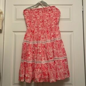 Lilly Pulitzer Kelvina Strapless Smocked Dress size large. Mizner red.